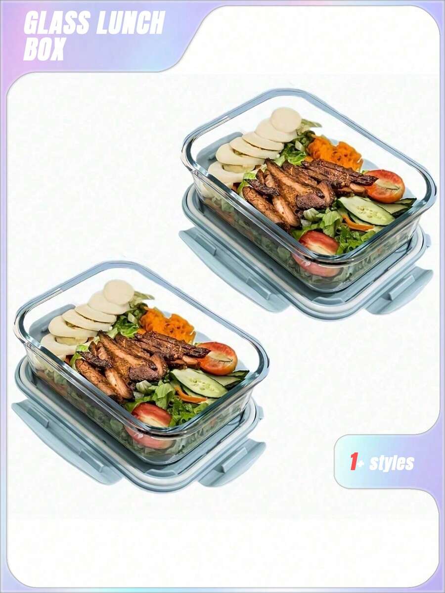 1个装玻璃食品储存容器，餐食准备，密封午餐盒，带防漏锁盖，适用于微波炉、烤箱、冰箱和洗碗机 - 彩色 - 查看 1