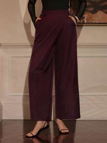 Modelyn Women's Elegant Solid Color Wrap Around Pants, Suitable For Commuting - Brown - View 3