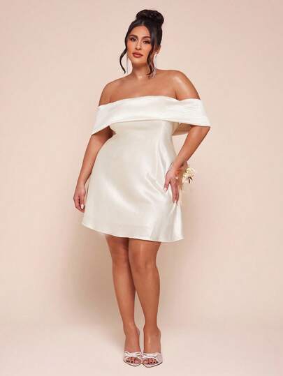 SHEIN BAE Plus Size Apricot & White Satin A-Line Sleeveless Off-Shoulder Elegant Dress,Summer Dresses For Women,Easter Dress Women,Elegant Dresses For Party,Beach Outfits For Women,Beach Outfits,Wedding Guest Dress For Women,Graduation Outfit For Mother,Casual Women's Dresses,Vacation Outfits Women,Summer Holiday Outfits,Y2K,Ruffle Dress,Ruffle Skirt ,Floral Dresses For Women,Green Dress,Dress Plus Size Women,Western Outfits For Women,Going Out ,Birthday Dresses For Women,St Patricks Day Women,Country Concert Outfit,Cowgirl Outfits For Women,Champagne-Colored Cocktail Dress