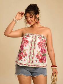 Travachic Plus Summer Vacation Floral Print Tube Top - Multicolor - View 4