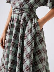 LYSMO 女士格子印花百褶休闲百搭半身裙 - 綠色 - 查看 7