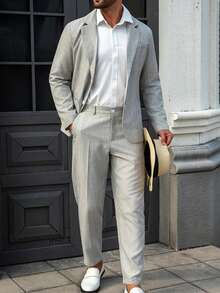 Manfinity Mode Men's Business Commuter Suit Set (Jacket And Pants) - Grey - View 1