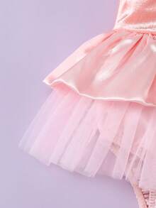 SHEIN Perso Play Vestido de bebé con malla de cristal al estilo del palacio azul princesa - Rosa Pálido - Ver 5