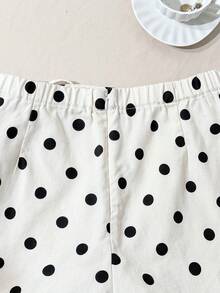 Comfortcana 大码撞色波点印花牛仔短裤，夏季女装，春季女装，复活节女装短裤，沙滩女装，外出度假女装，休闲女装短裤，波点短裤，白色短裤，波点印花女式短裤，系带腰裙裤，时尚夏季 - 黑與白 - 查看 5