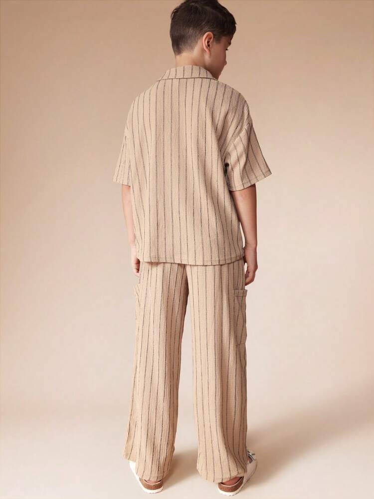 Textured Striped Shirt And Pant Set