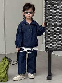 DAZY Young Boy Casual Denim Jacket And Pants Set, Autumn/Spring - Blue - View 5