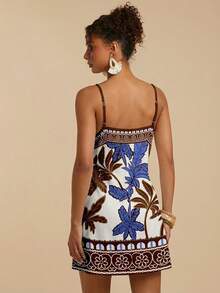 Travachic Casual Minimalist Vacation Bohemian Elegant Romantic Retro Tropical Coconut Tree Plant Print Pattern, Music Festival, Beach Outfit, Vacation Outfit, Summer Outdoor Women Dress - White - View 2