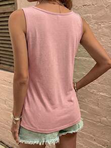 Selamara Women's Fashion Round Neck Button Decorated Tank Top - Rusty Rose - View 2