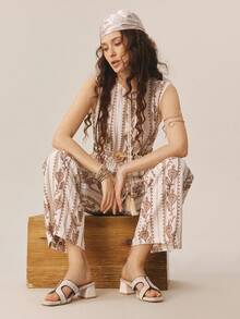 Styleloop Women's Square Toe Casual High Heel Slide Sandals - Apricot - View 5