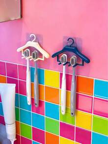 Joivida Creative Mini Hanger-Shaped Toothbrush Holder Wall-Mounted Drill-Free Toothbrush Storage Rack For Couples Bathroom Vanity Toothpaste And Toothbrush Organizer Space-Saving Home Storage Tool - Multicolor - View 4