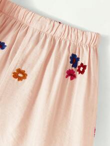 Maija Kids 两件套少女优雅都市学院风花卉刺绣圆领宽松泡泡袖上衣和短裤套装，适合返校、日常休闲穿着、外出、聚会、节日、春夏季节等场合。 - 粉色 - 查看 6