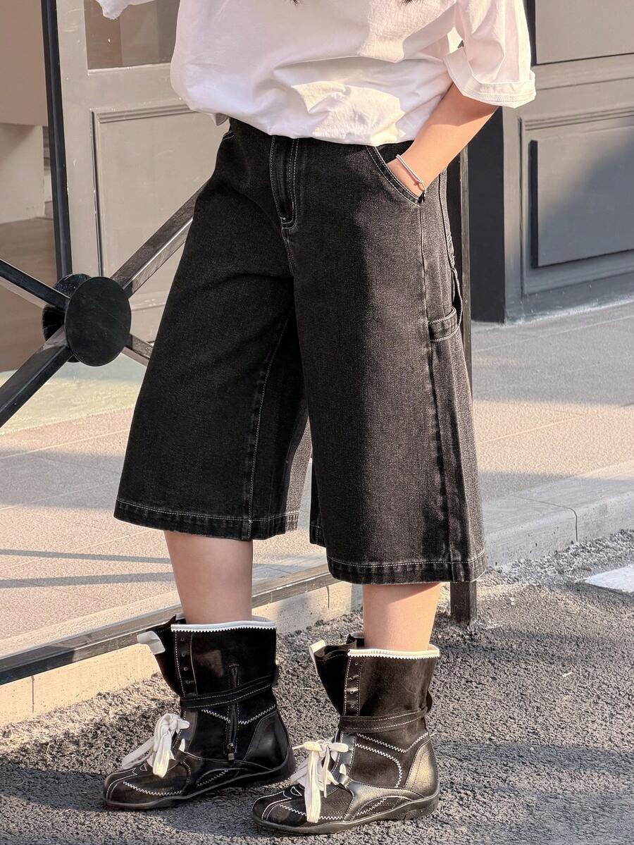 DAZY Tween Girls Denim Shorts - Black - View 1