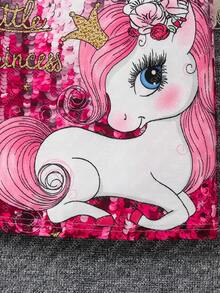 SHEIN Young Girl Sparkly Printed Unicorn Dress - Multicolor - View 3