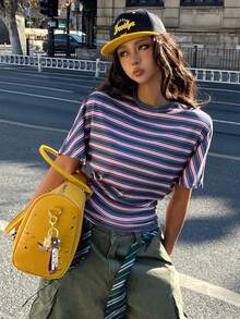 Coolane 女士夏季极简主义 Y2K 基础日常休闲返校街头风弹力白色宽松褶皱短款T恤 - 彩色 - 查看 8