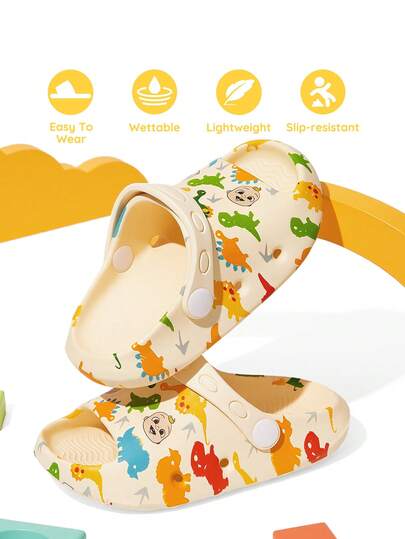 CoComelon X SHEIN Dép đi trong nhà hình hoạt hình dễ thương cho trẻ em, phù hợp cho trẻ nhỏ và trẻ em, nhanh khô, nhẹ và bền, chất liệu EVA, thích hợp cho cả nam và nữ, có thể mang trong nhà và ngoài trời ở nhà tắm, sân chơi, hồ bơi, bãi biển, v.v.