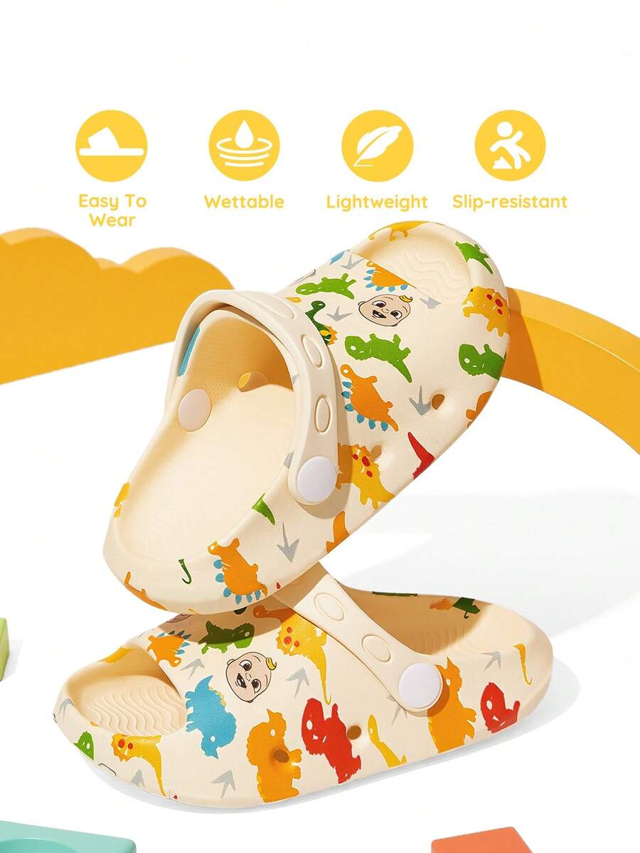 CoComelon X SHEIN 可爱卡通儿童拖鞋,适合幼儿和儿童,速干、轻便、耐用的EVA材质,男女通用,适合在家、浴室、游乐场、游泳池、海滩等室内外穿着。 - 杏色 - 查看 1