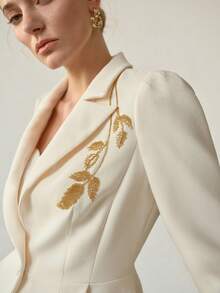 MOTF PREMIUM ELEGANT EMBROIDERED WAIST FLARED BLAZER, SPRING/SUMMER - Apricot - View 2