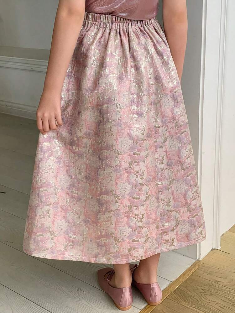 Tween Girl Floral Print Pleated Versatile Casual Skirt Easter