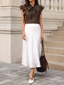 Editum 女士蝴蝶结短袖衬衫 春夏上衣 情人节春夏 - 棕色 - 查看 6