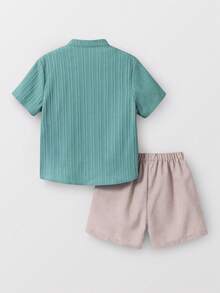 2件套男童休闲舒适百搭立领短袖衬衫短裤套装，适合外出、户外、度假、派对、夏季海滩度假、夏日氛围、节日等场合。 - 彩色 - 查看 7