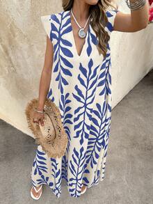 SHEIN Elenzya Vestido largo retro con estampado para mujer, ropa de otoño - Multicolor - Ver 3