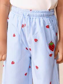 SUMWON Girls Wide Leg Striped Palazzo Pants With Strawberry Print Elastic Waist Summer Casual Bottoms Kids Lightweight Pants Vacation - Blue - View 6