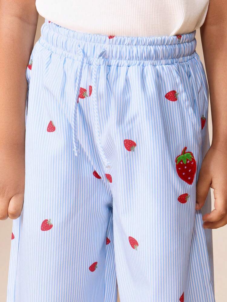 Wide Leg Striped Pants With Strawberry Print