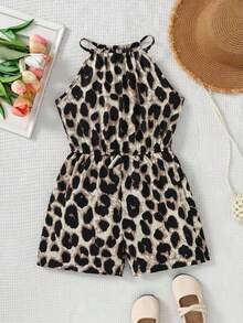 SHEIN SLAYR KIDS Tween Girls Ditsy Floral Halter Neck Sleeveless Casual Romper, Vacation Style, Fashionable French Elegance, Back To School - Multicolor - View 6