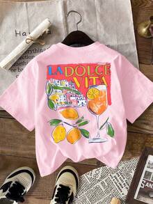 DrmWander Vacation,Spring,Resort Wear Women,Spring Summer Lemon Print Cute T-Shirts - Pink - View 4