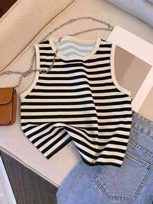 Resyla 条纹印花圆领休闲无袖背心 - 彩色 - 查看 1