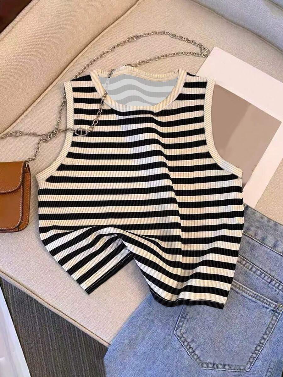 Resyla 条纹印花圆领休闲无袖背心 - 彩色 - 查看 1