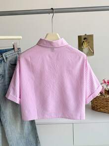 Elamini Stylish Multicolor Striped Woven Fabric Crop Blouse For Women With Embroidered Detail And Collar Neckline - Multicolor - View 2