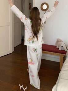 DAZY Cute Pony Print Women Pajama Set - White - View 2