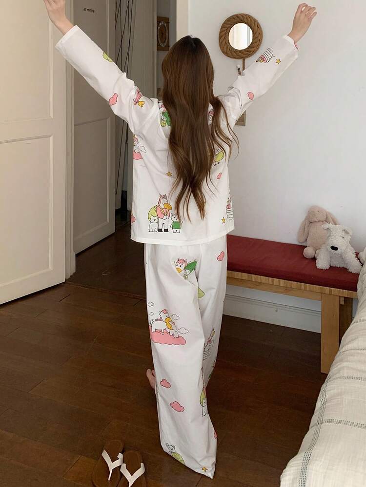 Cute Pony Print Women Pajama Set