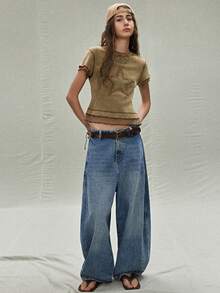 SoleilVie 女士圆领二合一扎染五角星水洗复古T恤 - 綠色 - 查看 5