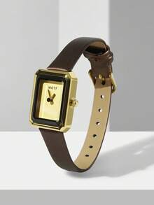 MOTF PREMIUM 丝质金色方形石英表 - 棕色 - 查看 6