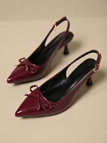 FASHION Stylish Pointe High Heel Sandals With Bow For Women, Sexy Dress Shoes For Party, Suitable For Summer,, Disco, Wedding, Party, Outdoor, Available In Burgundy, Black, White, Etc. - 酒紅色 - 查看 8