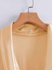 Lyxana Women's Solid Color Draped Ruffle Elegant Fashion Sleeveless T-Shirt - Gold - View 4