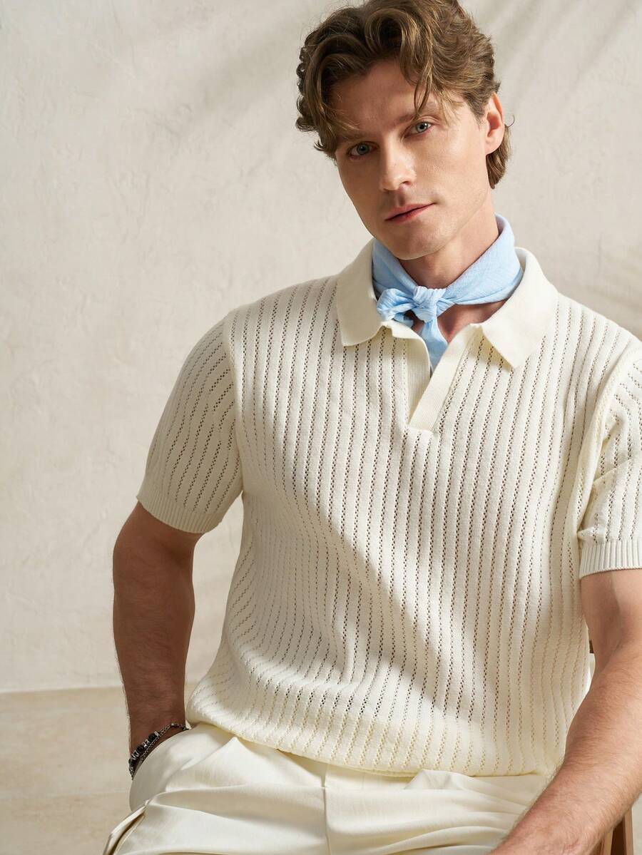 Airaco Camiseta de punto calado de color liso casual y sencilla para uso diario y trayectos, para verano - Albaricoque - Ver 1