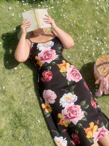 SHEIN MOD Đầm hai dây xếp ly in hoa thanh lịch dành cho nữ cỡ lớn - Nhiều màu - Xem 6