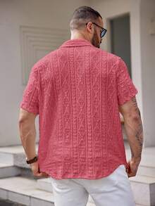 EASEVO Plus Size Knit Casual Short Sleeve Shirt - Red - View 2
