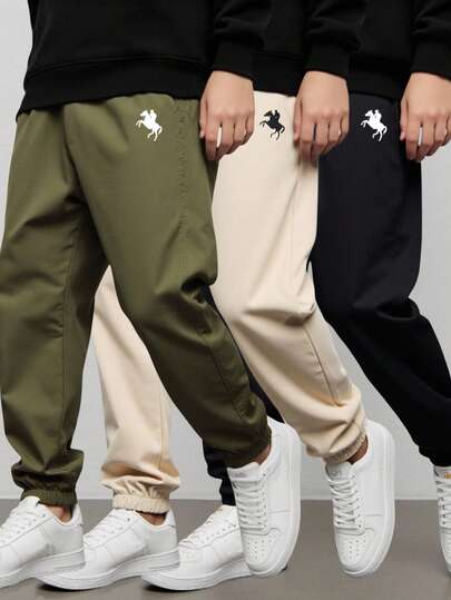 SHEIN Tween Boy 3pcs/Set Loose Fit Casual Solid Color Woven Cuffed Long Pants Chic For Autumn/Winter Versatile For Commute, School, Daily Casual Wear, Suitable For Sports, Spring/Summer