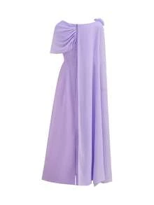 Ellevyn 女士纯色浅紫色收腰不对称花卉装饰优雅雪纺连衣裙，适合秋季、冬季和早春日常穿着。 - 紫色 - 查看 17