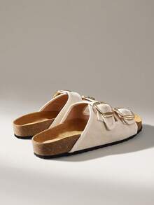 Solecia Women's Casual Buckle Design Flat Slide Sandals - Off-white - View 3