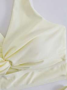 Swim Lushoire 女士夏季度假沙滩扭结比基尼套装 - 米色 - 查看 4