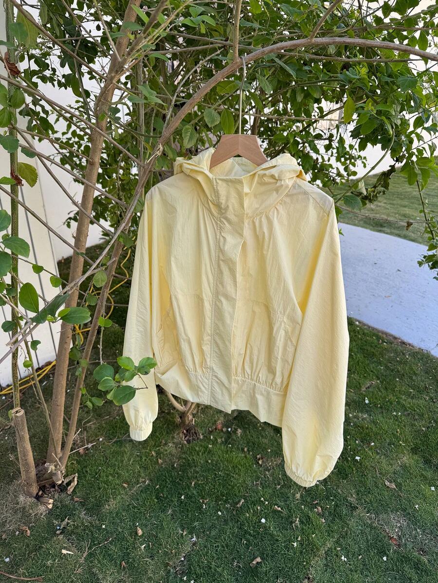 DAZY Women's Waist Cinched Hooded Loose Casual Jacket - Yellow - View 1