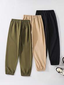 SHEIN Tween Boy 3pcs/Set Loose Fit Casual Solid Color Woven Cuffed Long Pants Chic For Autumn/Winter Versatile For Commute, School, Daily Casual Wear, Suitable For Sports, Spring/Summer - Multicolor - View 2