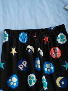 SHEIN | PAW Patrol Young Boy Cartoon Puppy & Letter Print Colorblock Snug Fit Pajama Set, Autumn/Winter - Black - View 6