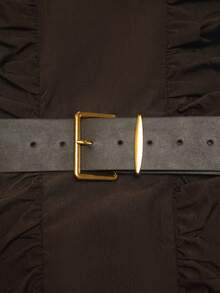 Pariaura 棕色荷叶边下摆休闲沙滩度假浪漫复古波西米亚连衣裙，适合日常、通勤、商务、毕业季、春夏晚餐约会，纯色迷你连衣裙（含腰带） - 棕色 - 查看 5