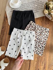 SHEIN Emery Rose Kids Quần legging mùa hè dáng rộng, in họa tiết toàn thân, cạp chun co giãn, chất liệu gân nổi, thích hợp cho bé gái. - Nhiều màu - Xem 7
